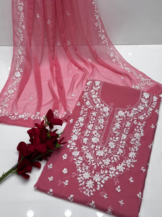 (B225) Soft Bamber Chiffon Handmade Dress (2 pcs Unstitched)