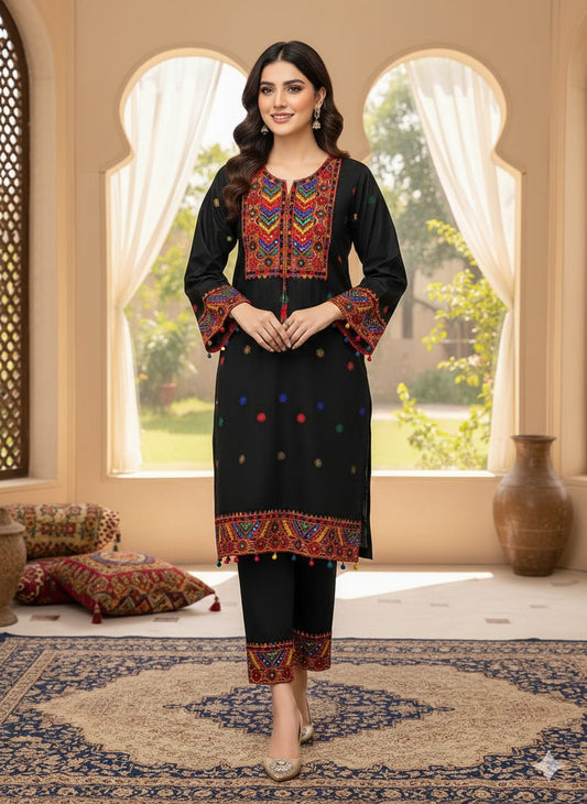 (A75) Polo Cotton Embroided Dress (2 pcs Unstitched)