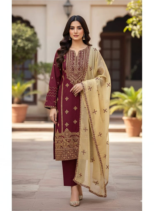 (A180) Cross Stitch Cotton Dress (3 pcs Unstitched)